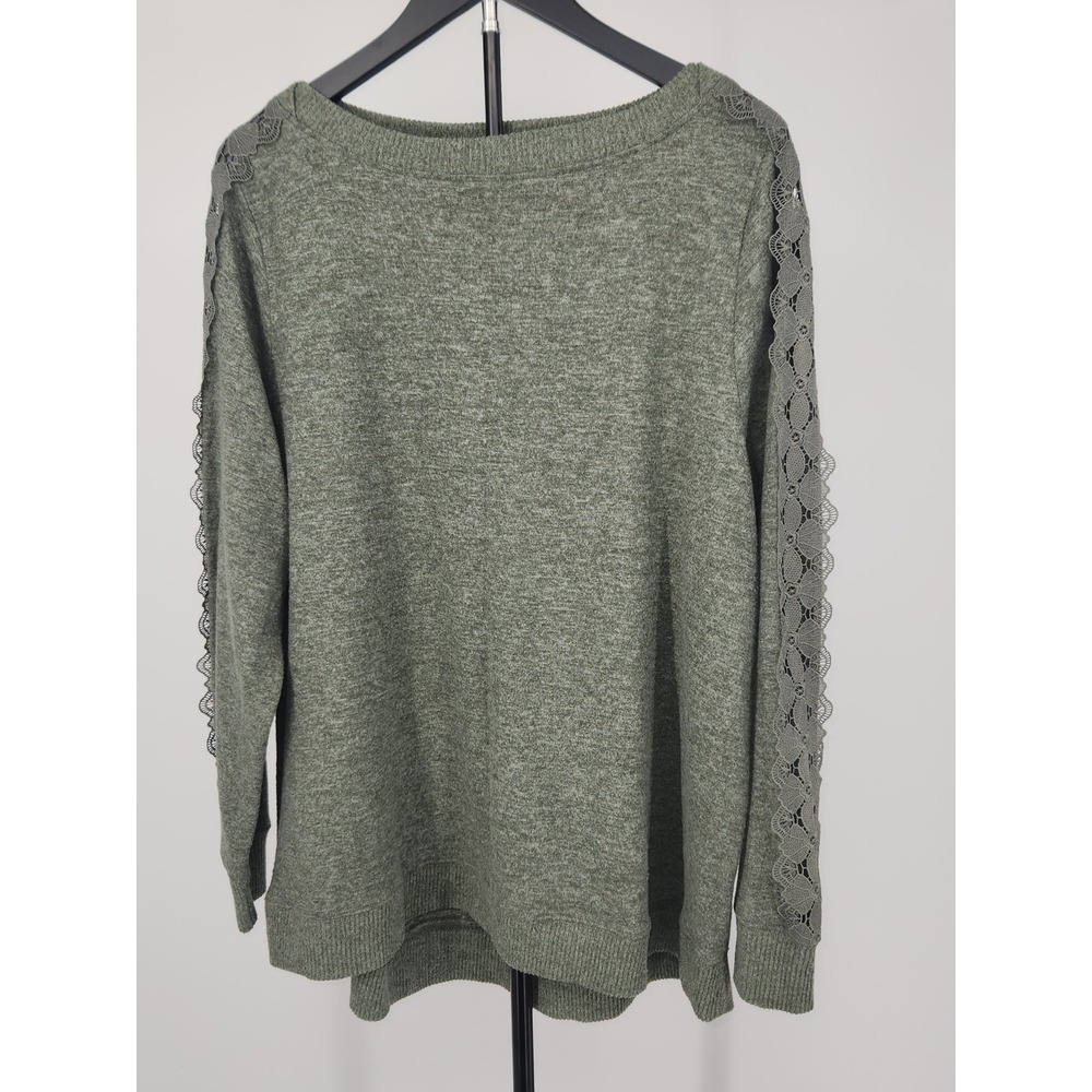 Democracy Womens 2X Olive Green Crochet Lace Sleeve Knit Top WJQ9132XX